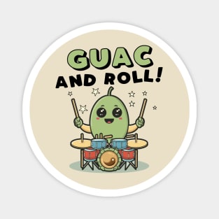 Guac and Roll; Kawaii Avocado Drummer Magnet